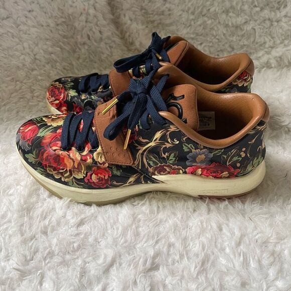 Nike Kevin Durant 7 EXT QS Floral Pattern midnight Navy black/hazelnut 2014 SZ9 - Picture 2 of 12